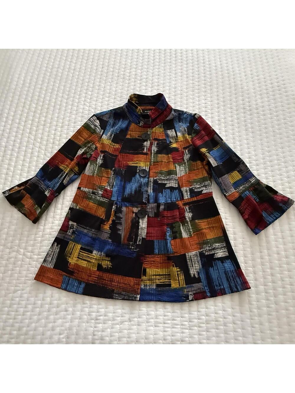 Ali Miles Cardigan Jacket / Shirt sz S Small Wire Collar Colorful Abstract Artsy